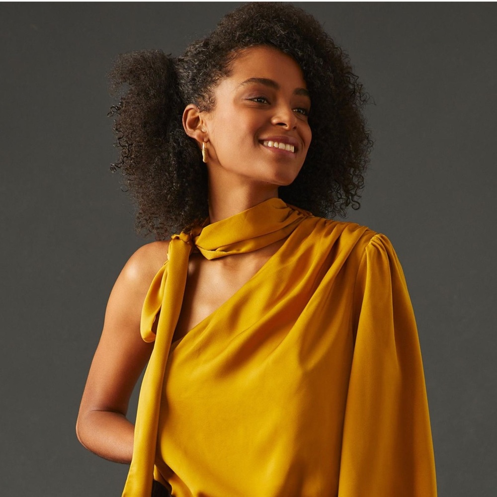 New! Sunday In Brooklyn Gold Anthropologie Top one shoulder XS